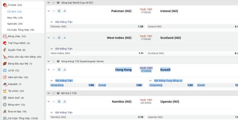 Các hình thức cược phổ biến trong cricket