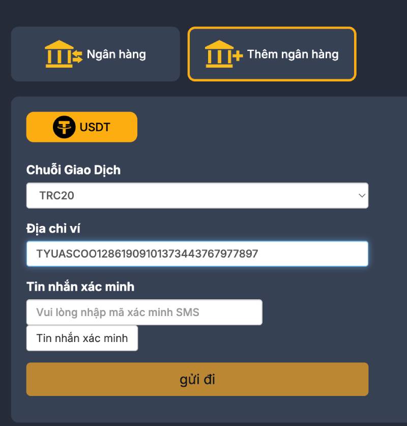 Rút tiền qua USDT (TRC20)